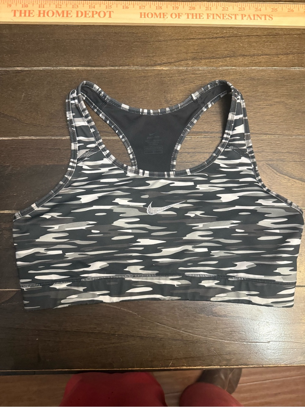 Nike Dri-FIT Swoosh Pro Camo Sports Bra Size L Black Gray Racerback
